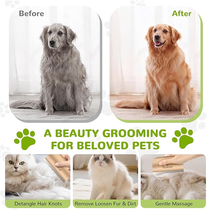 Pawaboo Deshedding Brush for Dogs & Cats, Dog Hair Removal Comb with Ergonomic Gripping, Wooden Grooming Shedding Brush for Short Hair Dogs and Cats, Hangable Pet Cleaning Comb Supplies, 5.1 Inch