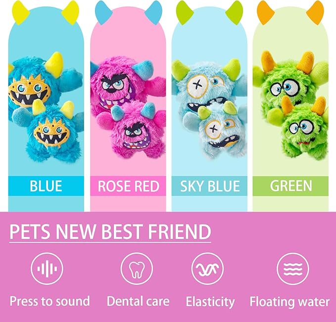 FCCUM Squeaky Plush Dog Ball, Dental Care, Skin-Friendly and Soft and Relieve Stress, Little Monster Plush Ball Toy Suitable for All Breeds (Rose Red, Small)