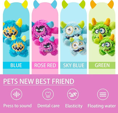 FCCUM Squeaky Plush Dog Ball, Dental Care, Skin-Friendly and Soft and Relieve Stress, Little Monster Plush Ball Toy Suitable for All Breeds (Rose Red, Small)