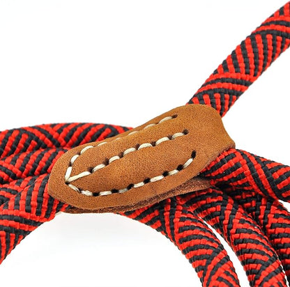 Mile High Life | Mountain Climbing Dog Rope Leash with Heavy Duty Metal Sturdy Clasp | Genuine Leather Tailored Connection with Strong Stitches (Red, 60 Inch (Pack of 1))
