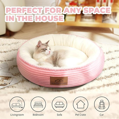 Zerbuger 23in Pink Round Cat Dog Bed for Large Medium Small Dogs Cats, Machine Washable Sleeping Sofa, Non-Slip Bottom Breathable Soft Calming Pet Cuddler for Indoor/Outdoor/Car/Cage