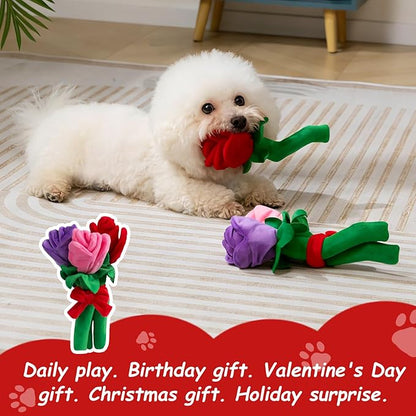 Hollypet Soft Squeaky Dog Toys, Plush No - Mess Chew Toys for Small and Medium Dogs and Non-Aggressive Chews, Puppy Teeth Cleaning Chew Toys, Roses