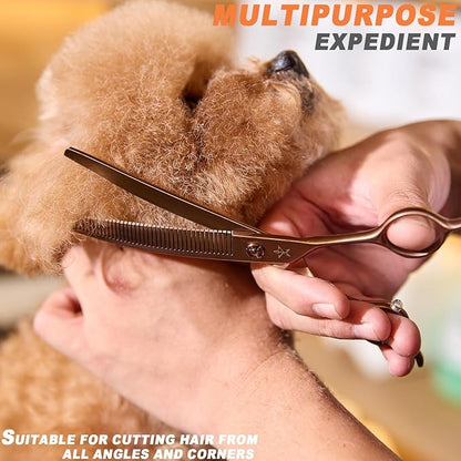High-end Professional Dog Grooming Curved Thinning Scissors Teeth Blending Shears Pet Texturizing Thinner Blender Shears 7 Inch Extremely Very Sharp Made Of Stainless Steel Alloy For Dog Cat Groomer