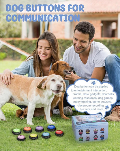 Dog Buttons for Communication, 8 Pcs Dog Talking Button Set, 30s Recordable Voice Pet Buzzer Training Buttons, Speaking Button for Dogs with Waterproof Anti-Slip Dog Button Mat and 48 Scene Stickers