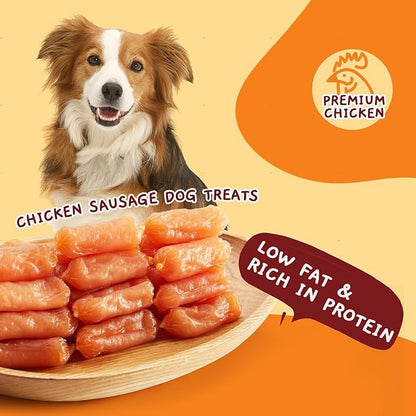 Jungle Calling Chicken Sausage Dog Treats, Slow Roasted Chicken Jerky for Small & Medium Dogs, Grain-Free, High-Protein Chewy Dog Training Treats, 10.6 oz