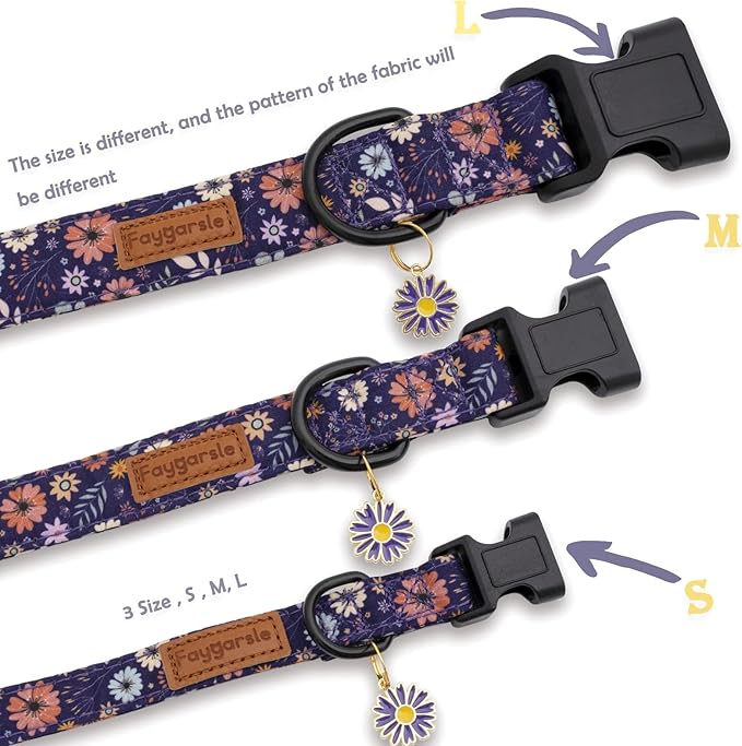 Faygarsle Floral Dog Collar for Girls and Female Dogs Soft and Fancy Pet Collar with Flower Design Ideal Purple Dog Collar for Small Medium Large Dogs M