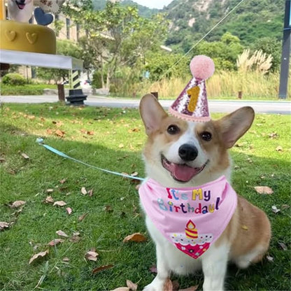 Pet Birthday Party Set,Dogs Bandana and Dog Birthday Hat with Star Pattern Design, Adjustable Sequin Bow tie Accessories, Blue Birthday Boy Scarf (Dark Blue)