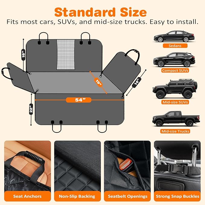 URPOWER 4 in 1 Dog Car Seat Cover for Back Seat, Waterproof Dog Hammock with Mesh Window and Side Flap Pet Car Seat Protector Dogs Backseat Cover for Cars, SUVs & Mid-Size Trucks