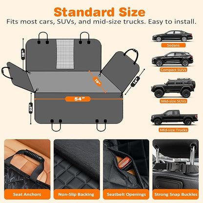 URPOWER 4 in 1 Dog Car Seat Cover for Back Seat, Waterproof Dog Hammock with Mesh Window and Side Flap Pet Car Seat Protector Dogs Backseat Cover for Cars, SUVs & Mid-Size Trucks