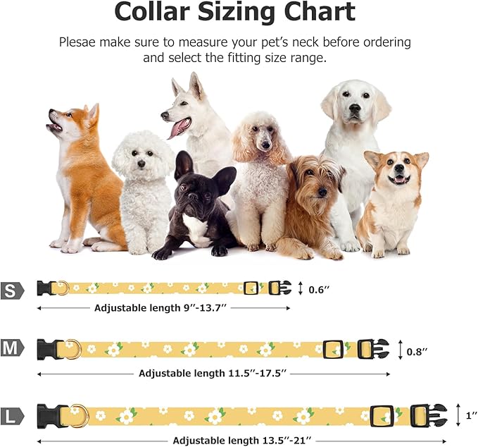 Cotton Handmade Dog Collar Cute and Distinctive Patterns Yellow Flower with Pendant for Girl Boy Dogs Collars S