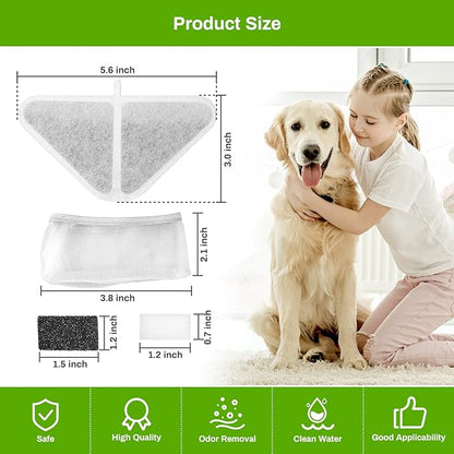 6 Pack Replacement Filters for 230oz Dog Water Fountain, Water Fountain Filter Replacement for 5 Layers Filtration System 7L Pet Fountain, 6 Filters+ 8 Sponges+6 Mesh Bags for 1.8GAL Dog Water Bowl