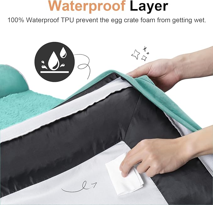 Small Dog Bed Orthopedic Washable: Beds Bolster Small Sized Dogs Bed Egg Crate Foam Couch Sofa Waterproof with Removable Cover - Aqua Blue