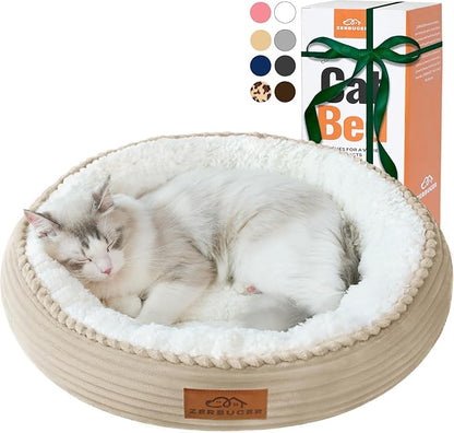 Zerbuger 20in Camel Round Cat Dog Bed Gift for Large Medium Small Dogs Cats, Machine Washable Sleeping Sofa, Non-Slip Bottom Breathable Soft Calming Pet Cuddler for Indoor/Outdoor/Car/Cage