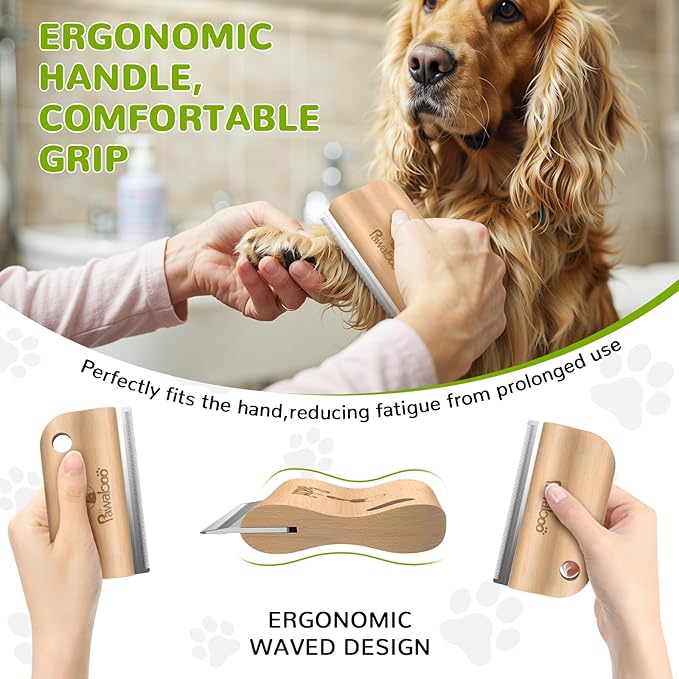 Pawaboo Deshedding Brush for Dogs & Cats, Dog Hair Removal Comb with Ergonomic Gripping, Wooden Grooming Shedding Brush for Long Hair Dogs and Cats, Hangable Pet Cleaning Comb Supplies