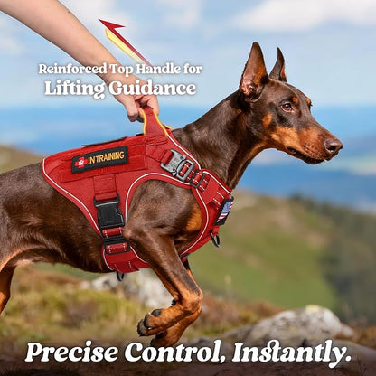 rabbitgoo Tactical Dog Harness for Large Dogs, No Pull Upgraded Reflective Heavy Duty Molle Vest with Handle, Adjustable Military Service Dog Vest for Walking Hiking Training, Red, L