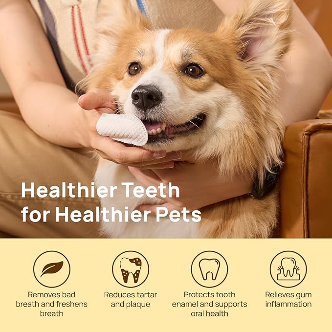 HICC Pet Teeth Cleaning Wipes for Dogs & Cats, Vet-Recommended Remove Bad Breath, Plaque, Tartar Buildup Dog Finger Toothbrush Wipes, Dog Tooth Brushing Kit, Pet Toothpaste & Toothbrush Alternatives