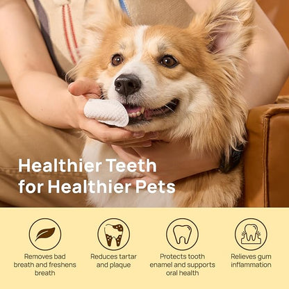 HICC Pet Teeth Cleaning Wipes for Dogs & Cats, Vet-Recommended Remove Bad Breath, Plaque, Tartar Buildup Dog Finger Toothbrush Wipes, Dog Tooth Brushing Kit, Pet Toothpaste & Toothbrush Alternatives
