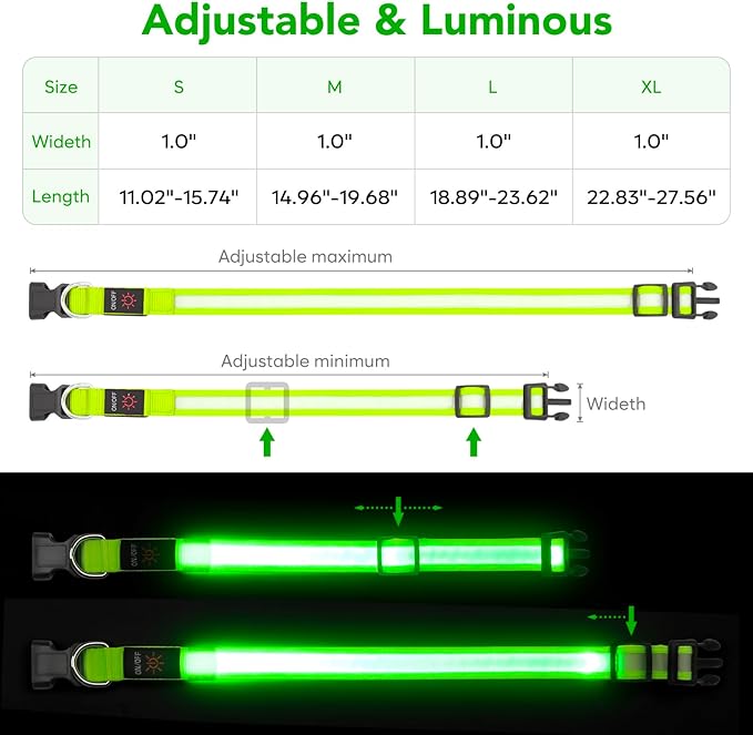 Vizpet LED Dog Collar, Light Up Dog Collar Adjustable USB Rechargeable Super Bright Safety Light Glowing Collars for Dogs(Medium,Green)