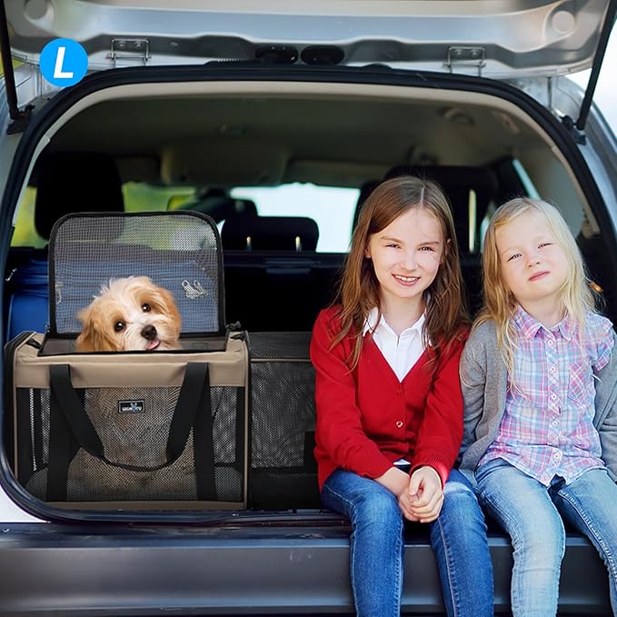 Wakytu Expandable Pet Carrier for Dogs & Cats, Large Travel Bag with 5 Mesh Windows, 2 Entrances, Locking Zippers & Padded Straps,L