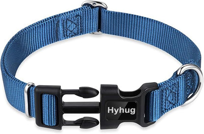 Hyhug Medium Dog Collar, Blue:Heavy-Duty Quick-Release Nylon Buckle, Adjustable & Durable, Cute Dog Collar (Medium, Classic Blue)