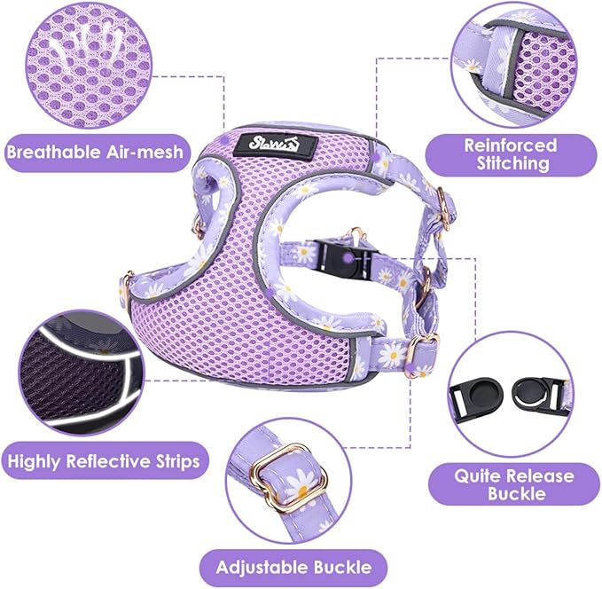 SlowTon Small Dog Harness - No Pull Dog Harness and Leash Set, Soft Mesh Lightweight Puppy Vest Harnesses, Adjustable Pet Harnesses for XXS XS Small Medium Easy Walk Hiking (Purple, XXS)