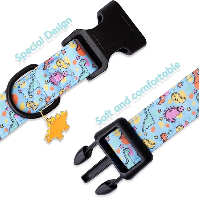 Faygarsle Dog Collar for Small Medium Large Dogs Cute Blue Puppy Collars for Male Dogs Dinosaur Patterned Pet Collars for Summer Spring Wedding Puppy Necklace Boy Dog Collar S