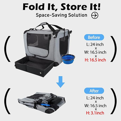 Prutapet Large Cat Carrier 24"x16.5"x16.5" Soft-Sided Portable Pet Crate for Car Traveling with Collapsible Litter Box and Bowl