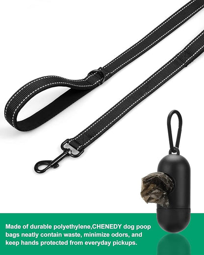 Heavy Duty Dog Leash with 2 Handles - 6ft Reflective Anti-Pull Leash for Large Dogs, Padded Traffic Handle for Control, Durable Nylon Training Lead (Black)