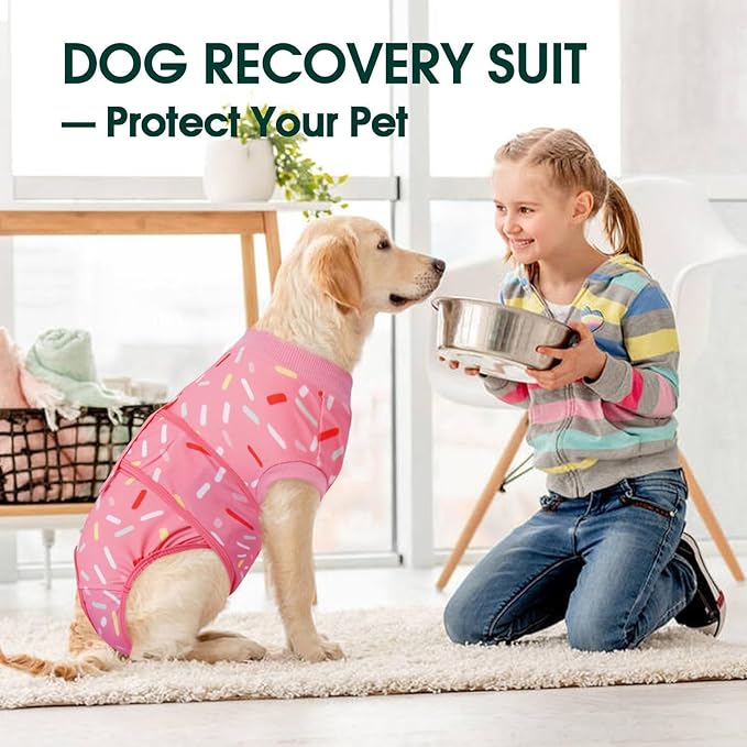 Kuoser Dog Recovery Suit Female, Soft Puppy Surgery Suit, Dog Recovery Suit After Surgery, Post-Op Onesie for Female & Male Dogs, Soft Protective Wear, PinkRibbon S