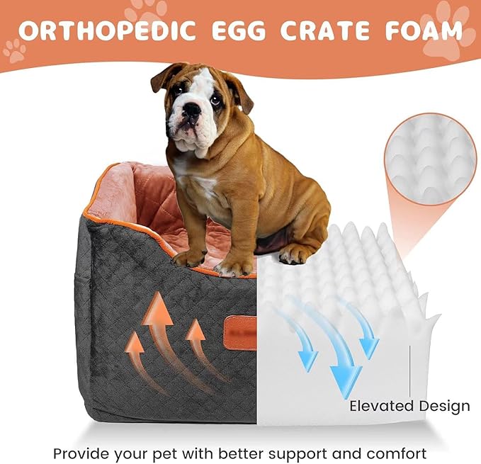 AlfaTok Memory Foam Booster Dog Car Seat with Washable Removable Cover, Elevated Pet Car Seat, Anti-Slip Sturdy Booster Seats for Small Dogs 35lbs, Seat Belt, Storage Pocket, Dog Blankets