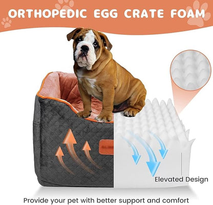 AlfaTok Memory Foam Booster Dog Car Seat with Washable Removable Cover, Elevated Pet Car Seat, Anti-Slip Sturdy Booster Seats for Small Dogs 35lbs, Seat Belt, Storage Pocket, Dog Blankets