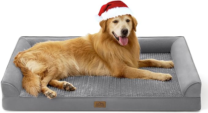 COZY KISS Dog Beds for Extra Large Dog, XXL Bolster Pet Couch with Waterproof Lining, Egg Crate Foam Sofa for Pets Up to 150 lbs, U-Shaped, 48x35x8 inch, Grey