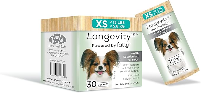 Yummy Combs Longevity15 – C15:0 – Fatty Acid Health Supplement for Dogs – Healthy Pet Supplies – for Extra Small Dogs, 3 Pack
