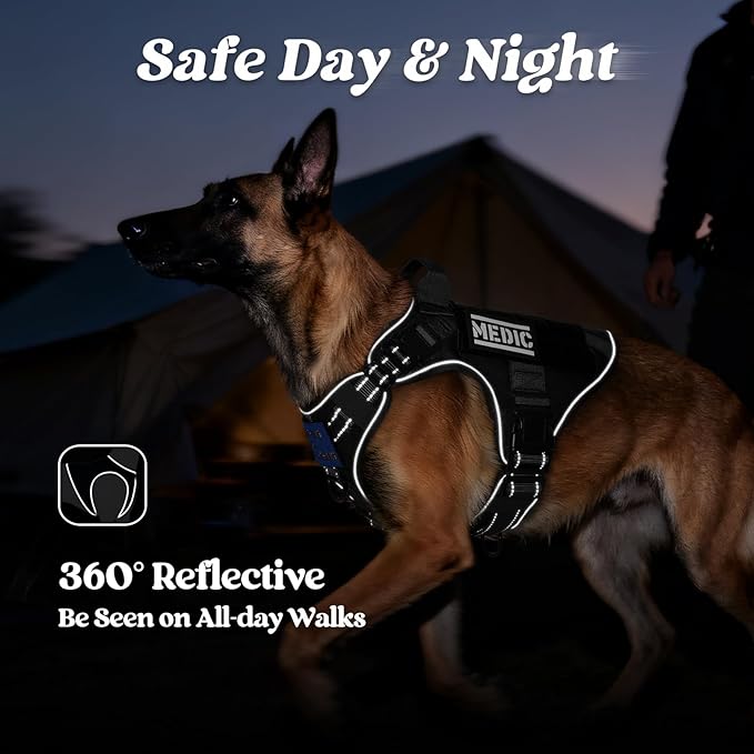 rabbitgoo Tactical Dog Harness Small Sized, No Pull Upgraded Reflective Heavy Duty Molle Vest with Handle, Adjustable Military Service Dog Vest for Walking Hiking Training, Black, S
