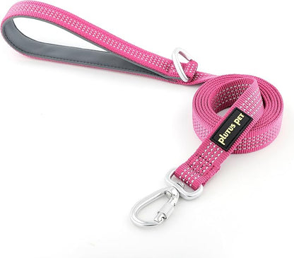 Plutus Pet Heavy Duty Dog Leash with Lockable Aluminum Carabiner, 4/6 Feet Long, Double-Sided Reflective Nylon, Padded Handle, for Puppy, Small, Medium and Large Dogs (Pink, 1" x 4')
