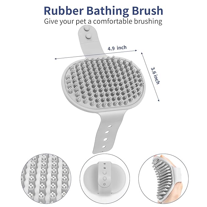 WOPQAEM Dog Brush Grooming Kit 5 PCS - Self Cleaning Slicker Brush for Shedding Short Long Haired Dogs & Cats, Includes Pet Comb, Flea Comb, Bath Brush, Undercoat Rake - Complete Fur Care Set - Gray