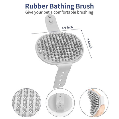WOPQAEM Dog Brush Grooming Kit 5 PCS - Self Cleaning Slicker Brush for Shedding Short Long Haired Dogs & Cats, Includes Pet Comb, Flea Comb, Bath Brush, Undercoat Rake - Complete Fur Care Set - Gray