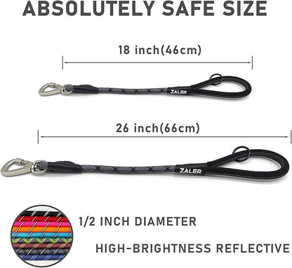 ZALER Short Dog Leash, 26 Inches Rope Traffic Leashes for Dogs, Reflective Dog Lead with O-Ring, Heavy Duty Pet Leash for Large and Medium Dogs (26" Black Gray)