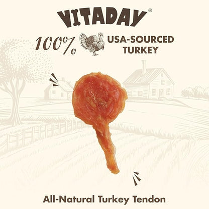 VITADAY Turkey Tendons for Dogs, All Natural, Healthy Dog Treats, Long Lasting, Hypoallergenic Dog Chews, Rawhide Free, USA-Sourced, for All Dogs, Lollipop, 4 Count Pack