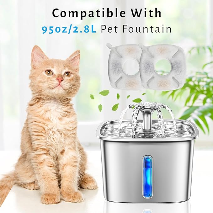 DOOOB 48 Pcs Cat Water Fountain Filter, 24 Packs Cat Fountain Filter, Cat Fountain Replacement Filters, Pet Water Fountain Filters for 95oz/2.8L Pet Water Fountain
