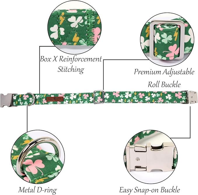 Lionet Paws St. Patrick Dog Collars with Bow tie,Cute Pink Clover Green Dog Collar Bow Tie for Dogs Female, Small, Neck 10-16 inches