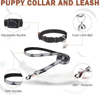 SCENEREAL Small Dog Harness and Leash Collar Set, Step in No Pull Soft Mesh Dog Harnesses for Small Medium Sized Dogs Puppy and Cats Outdoor Walking, No Chock Reflective Vest Harness, Black Plaid XS
