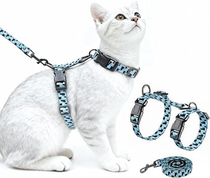Halypet Cat Harness and Leash Set, Escape Proof 3-in-1 Adjustable Harness for Cats & Kitten, Soft Lightweight, Easy On & Control for Walking, Travel & Outdoor Use, Light Blue Kitty, Medium