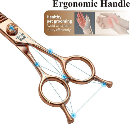Fenice Peak Professional Dog Grooming Scissors Pet Curved Chunker Shears 7.0'' Extremely Sharp Blades 440C Steel Thinning Scissors Durable Smooth Motion & Fine Cut for Dogs and Cats