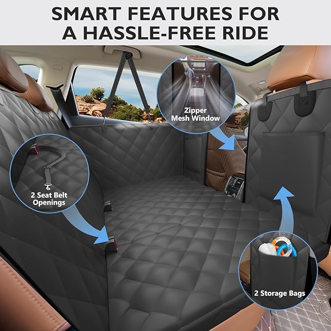 ROUWINNE Back Seat Extender for Dogs-Upgraded Egg Crate Foam, Soft Dog Car Seat Cover Holds 420lbs, Sturdy Backseat Extender for Dogs, Waterproof Pet Car Bed Dog Hammock for Car, SUV, Truck