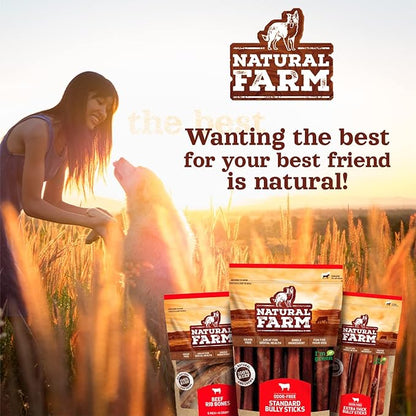 Natural Farm Odor-Free Braided Bully Sticks (6 Inch, 5 Pack) - 100% Grass-Fed Beef, Grain-Free, Low Fat & Fully Digestible Best Dental Treats - Safest Long Lasting Pizzle Chews to Keep Your Dog Busy