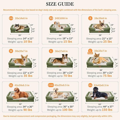 Comfort Expression Orthopedic Dog Bed for Extra Large Dogs 45x35 Inch, Waterproof Egg Crate Foam XL Pet Bed with Removable Bolsters, Dog Couch with Washable Cover & Non-Slip Bottom, Light Green