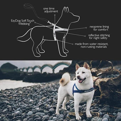EzyDog Quick Fit Dog Harness – No Pull Harness for Training, Everyday Walking, and Easy Control - Adjustable Fit, Reflective, and Padded (Large, Purple)
