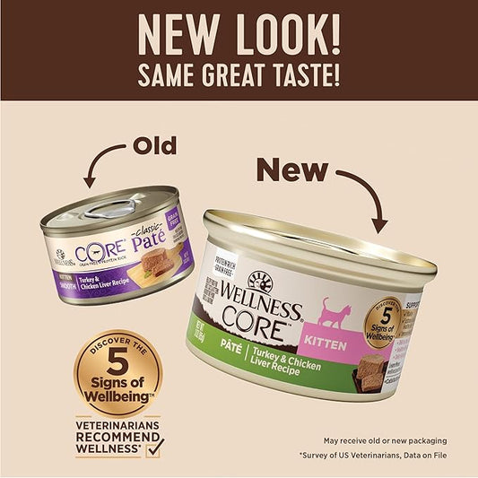 Wellness CORE Pate Kitten Wet Cat Food, Natural, Protein-Rich, Grain Free, 3 Ounce, 12 Pack (Turkey & Chicken Liver)