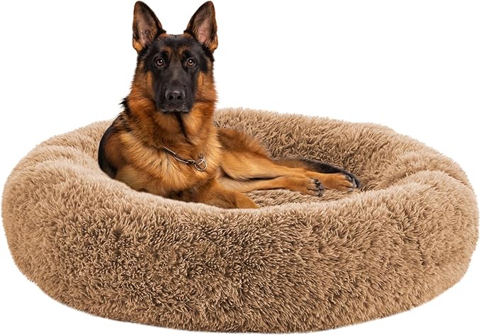 URGVANZ PET Calming Dog Bed Anti-Anxiety Donut Dog Beds for Small Medium Large Dogs,Washable Plush Fluffy Indoor Cat Kitten Round Cuddler Cushion (Brown, XX-Large)